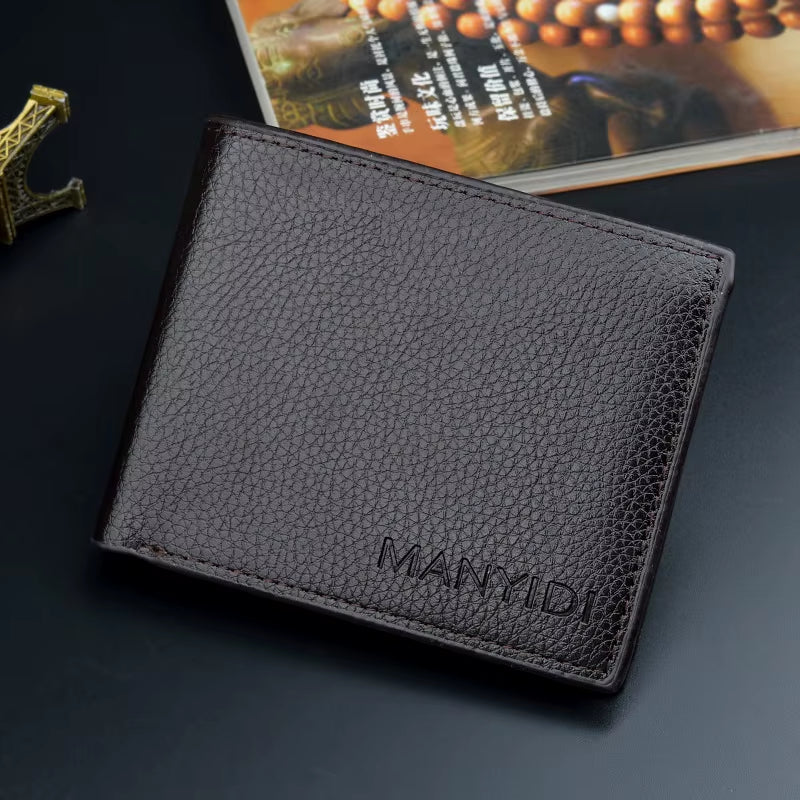 New Wallet Short Men'S Thin Wallet Horizontal Business Casual Lychee Pattern Retro Soft Leather Wallet