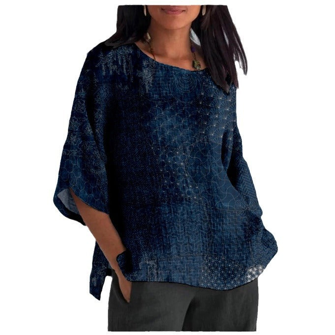 Plus Size Round Neck Long Sleeve T-shirt 3D Digital Printing European And American Plus Size