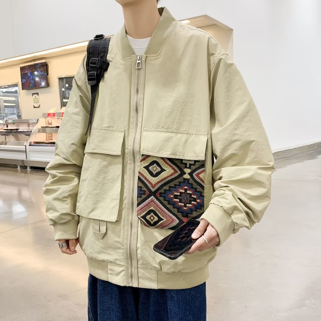 Large Pocket Collarless Embroidery Short Ethnic Style Casual Jacket
