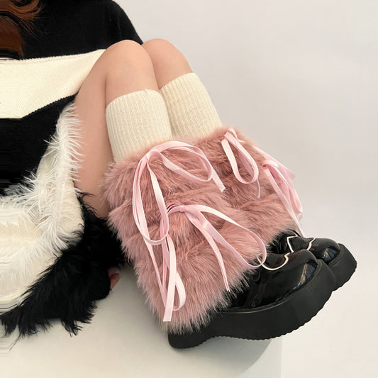 New Year Autumn And Winter Warm Lace-up Fur Leg Warmer Mid-calf