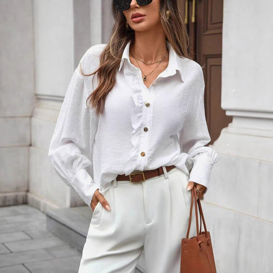 Solid-Color Long-Sleeve Shirt With Front Button Details