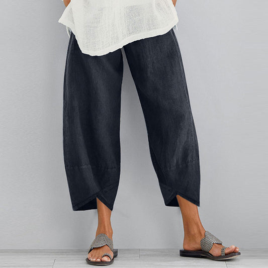 Solid Color Plus Size Women's Simple Loose Casual Cropped Pants