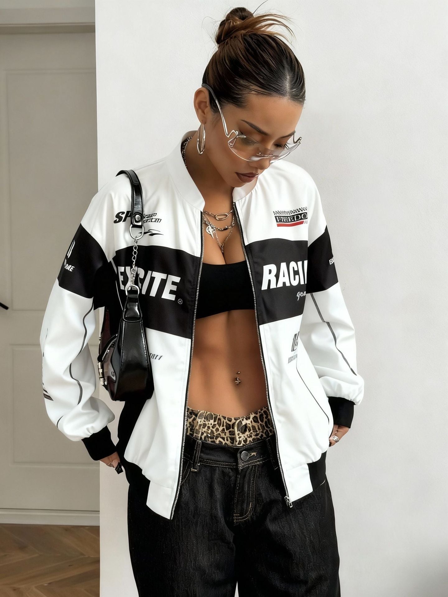 Fashionable Biker-style Long-sleeve Jacket With Letter Design And Zipper