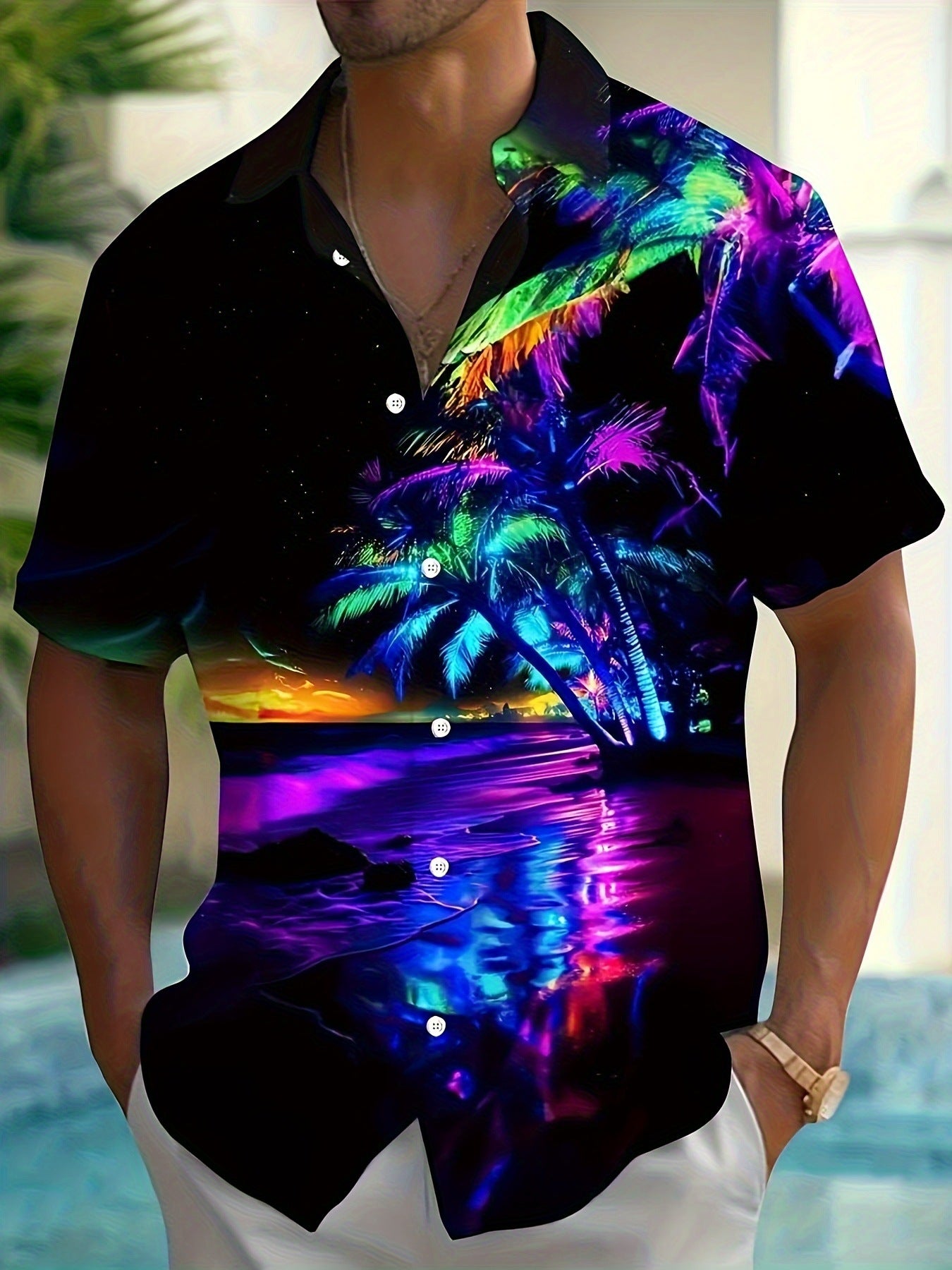 Printing Fashion New Flower Men's Short Sleeve Shirt