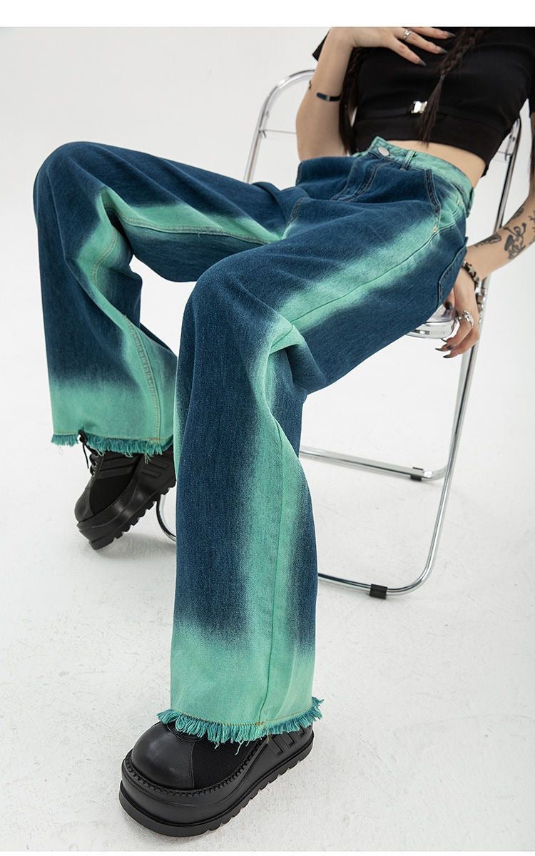 High Waist Loose Straight Contrast Jeans