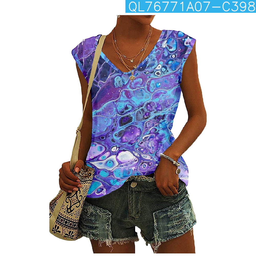 3D Digital Printing Basic Sleeveless V-neck Women's Vest Short Top