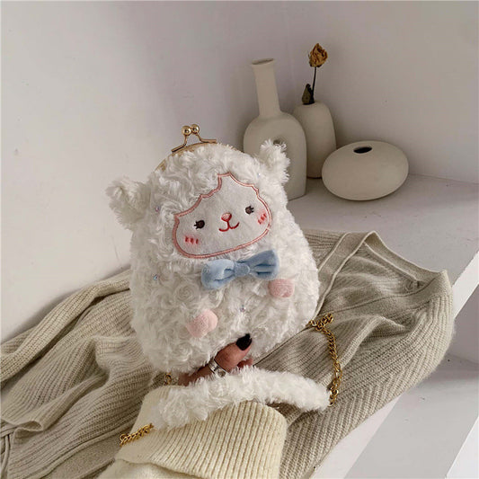 Female Sheep Cute New Chain Plush Diagonal Bag