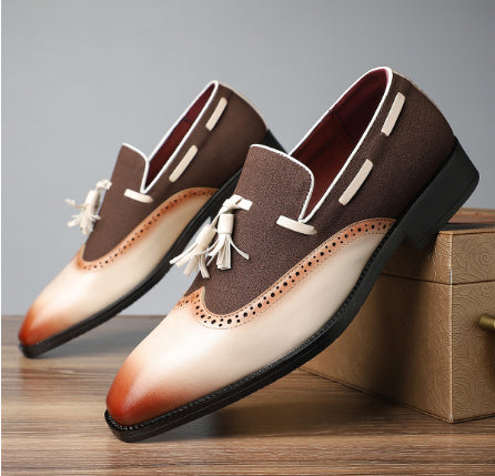 Men's Fringed Leather Shoes British Pointed Gradient Loafers