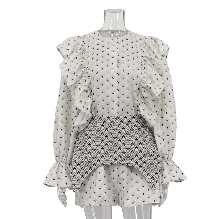 Womens Short Crew-Neck Printed Dress