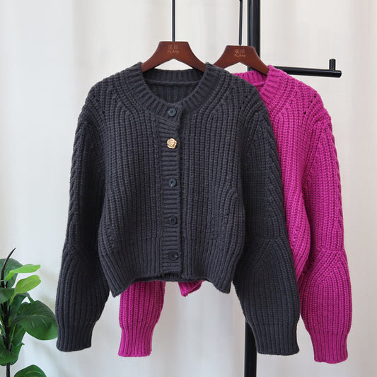 Thick Needle Design Sense Niche Sweater Coat Loose Round Neck Long Sleeve Temperament