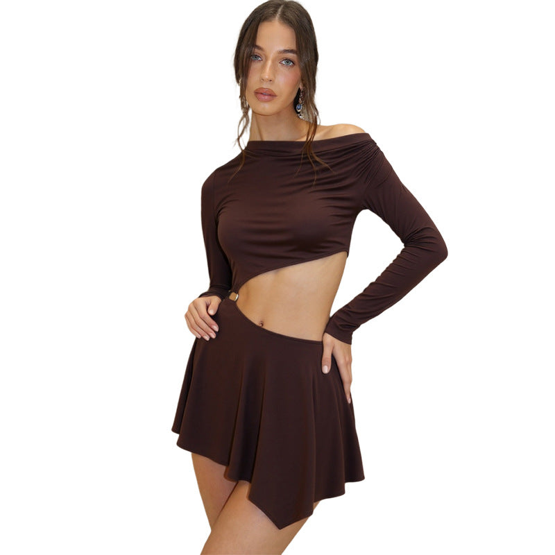 Creative Cutout Midriff-Hugging Long Sleeve Dress