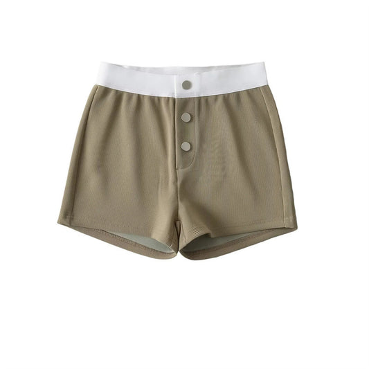 Hot Girl Sweet Cool Style Color Matching High Waist Three-button Casual Shorts Fashion Outerwear Home Wide Leg Hot Pants
