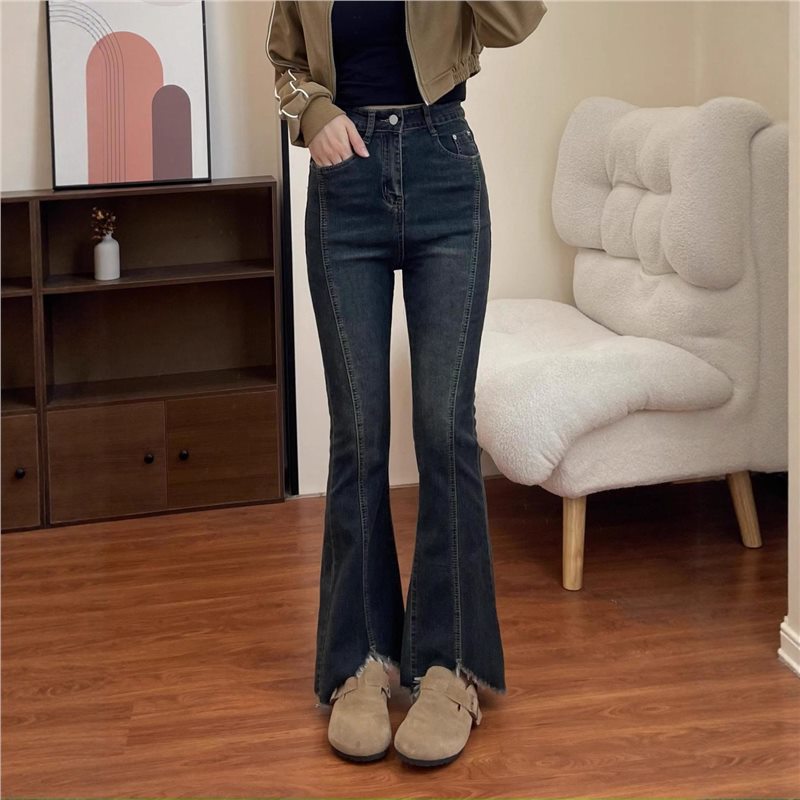 Womens Plus-Size Denim Jeans With Slit And Tassel Details
