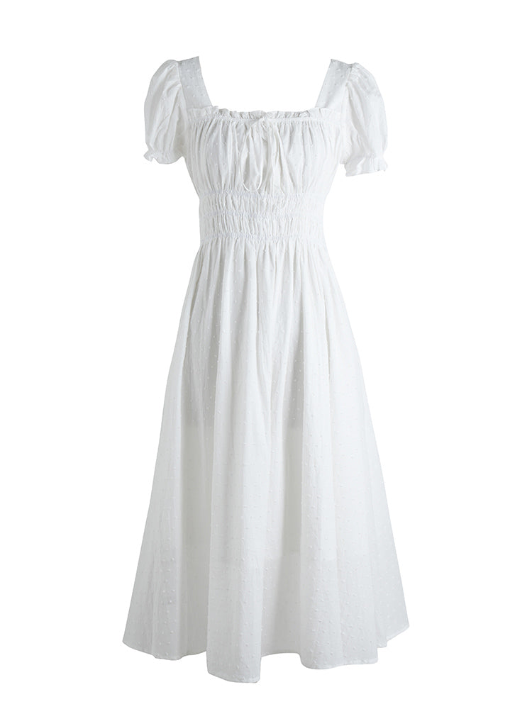 French Court Style Square Neck Bubble Sleeved Dress