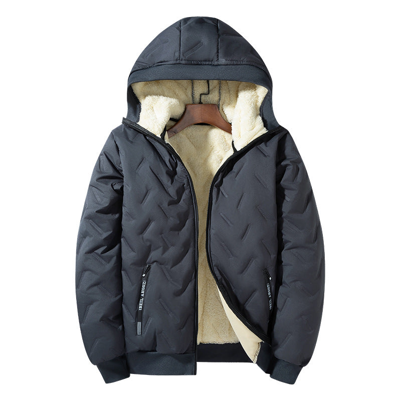 Fleece-lined Thickened And Insulated Hooded Jacketperfect For Autumn And Winter Wear