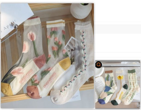 Tulip Fairy Wind Transparent Crystal Glass Silk Women's Socks