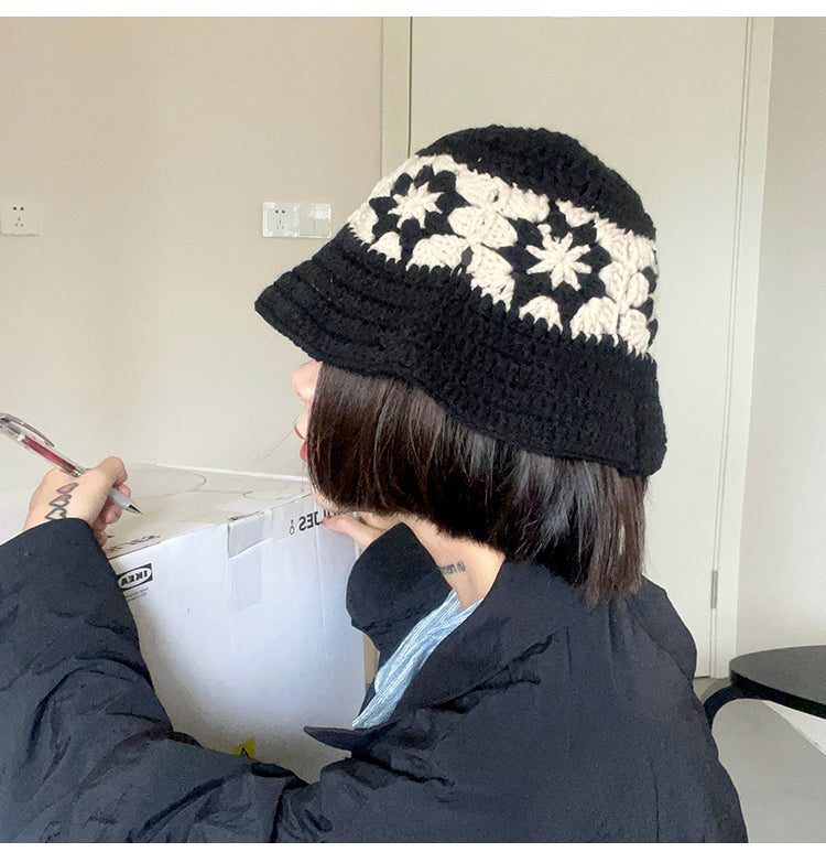 Female Face Small Crochet Hollow Basin Hat Male Cute Knit