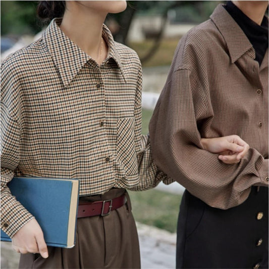French Style Retro Plaid Shirt For Women