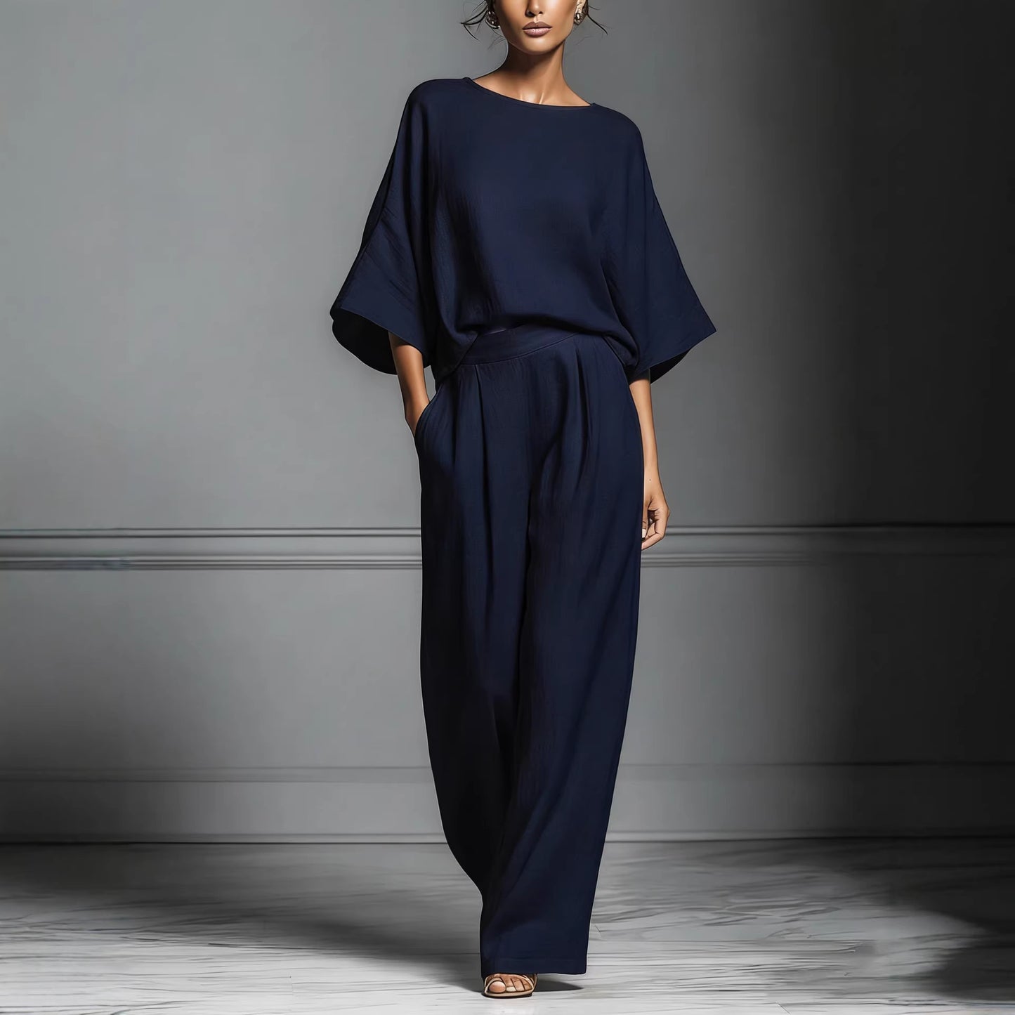 Womens Fashionable And Elegant Flared-Sleeve Linen Suit