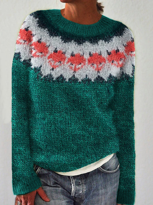Women's Sweater Round Neck Multicolor Loose Fashion Pullover Sweater