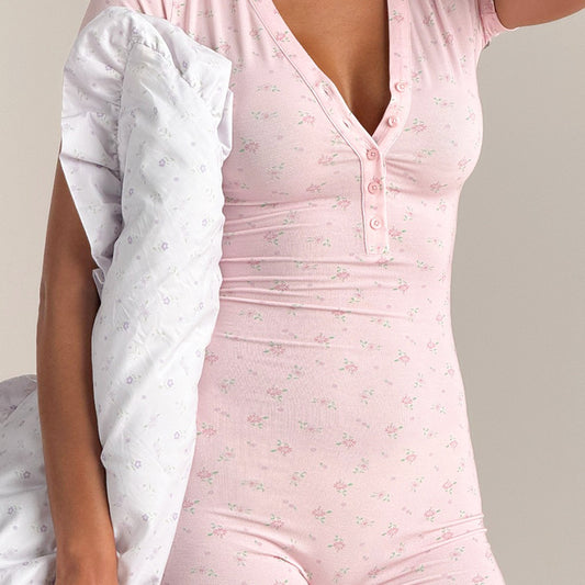 Casual Printed V-Neck Jumpsuit For Loungewear