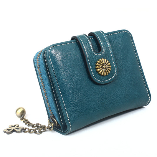 Oily Leather Storage Coin Purse Women's Pendant Small Card Holder