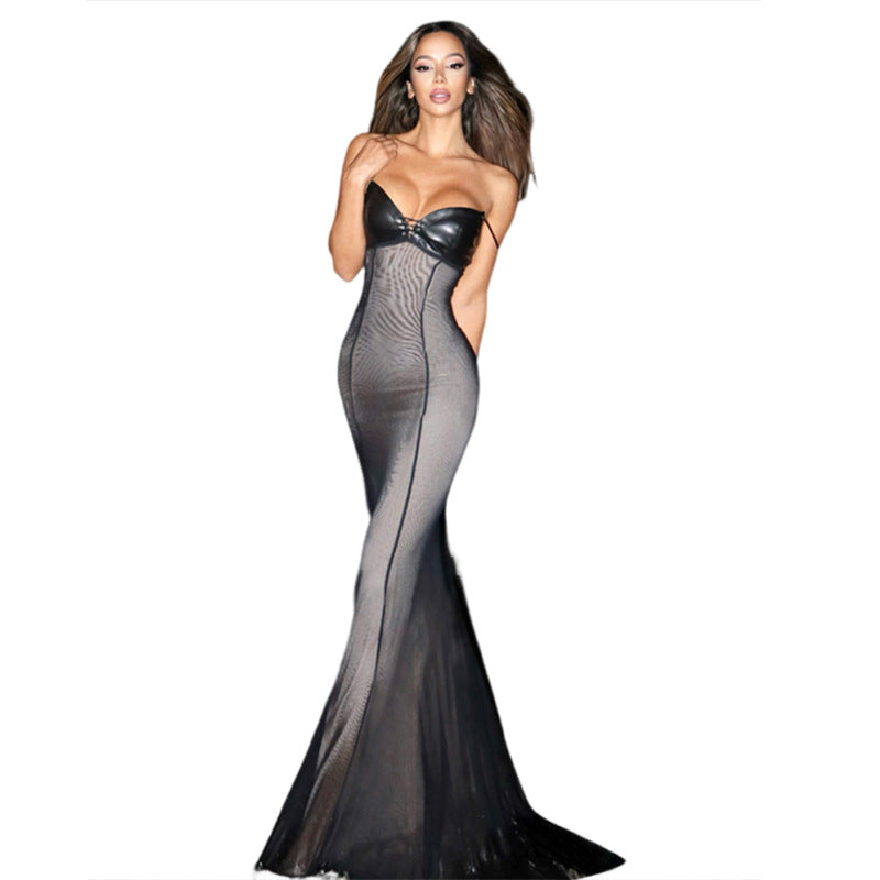 Mesh-Panel Sleeveless Slip Bodycon Dress
