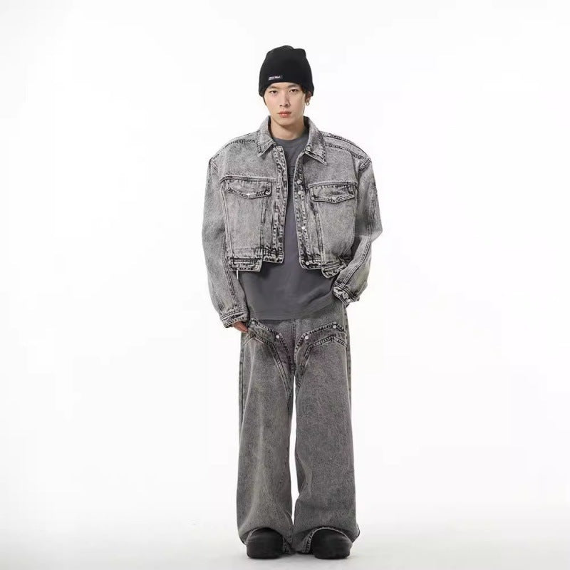 Gray Denim Suit Men's Coat And Jeans
