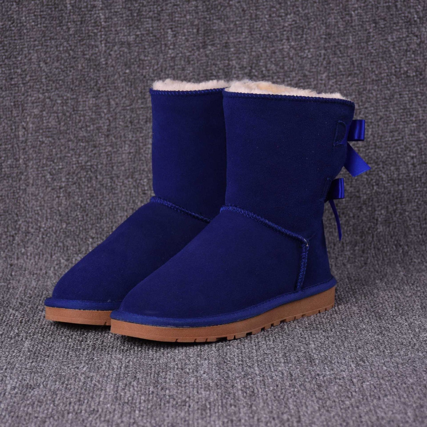 Women's Solid Color Bow Mid-tube Snow Boots