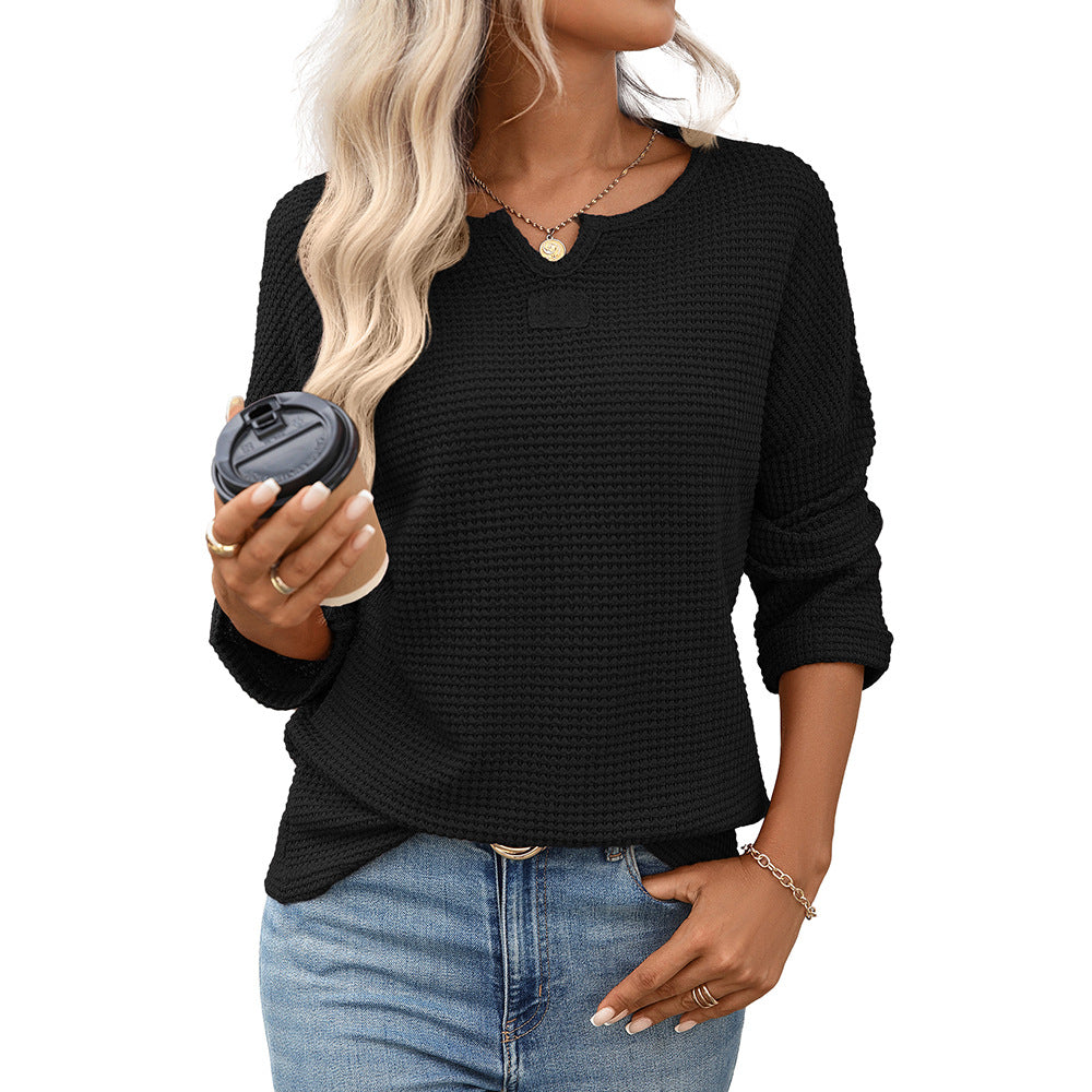 Women's Autumn Striped Waffle Knitted T-shirt