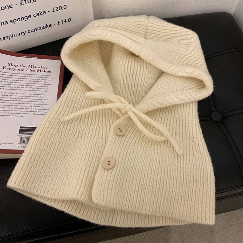 Women's Warm Scarf Integrated Earflaps Woolen Knitted Hat