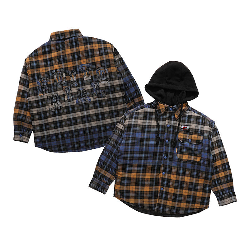 Sticker Embroidery Thickened Plaid Shirt Coat