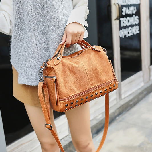 Fashion All-match Fashion Frosted Women's Retro Rivet Handbag