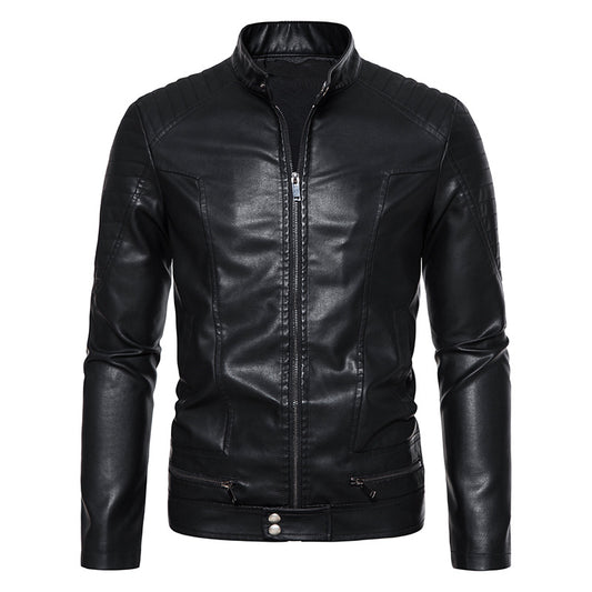 Mens PU Leather Jacket With Zipper Details
