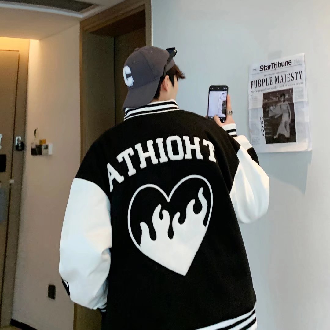 Hip Hop Loose Flocked Embroidered Baseball Jacket