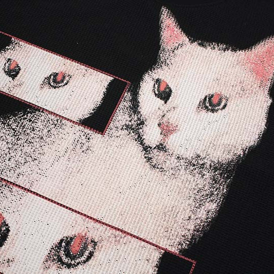Laid-back Long-sleeve Hoodie With A Dancing Cat Design Relaxed Fit