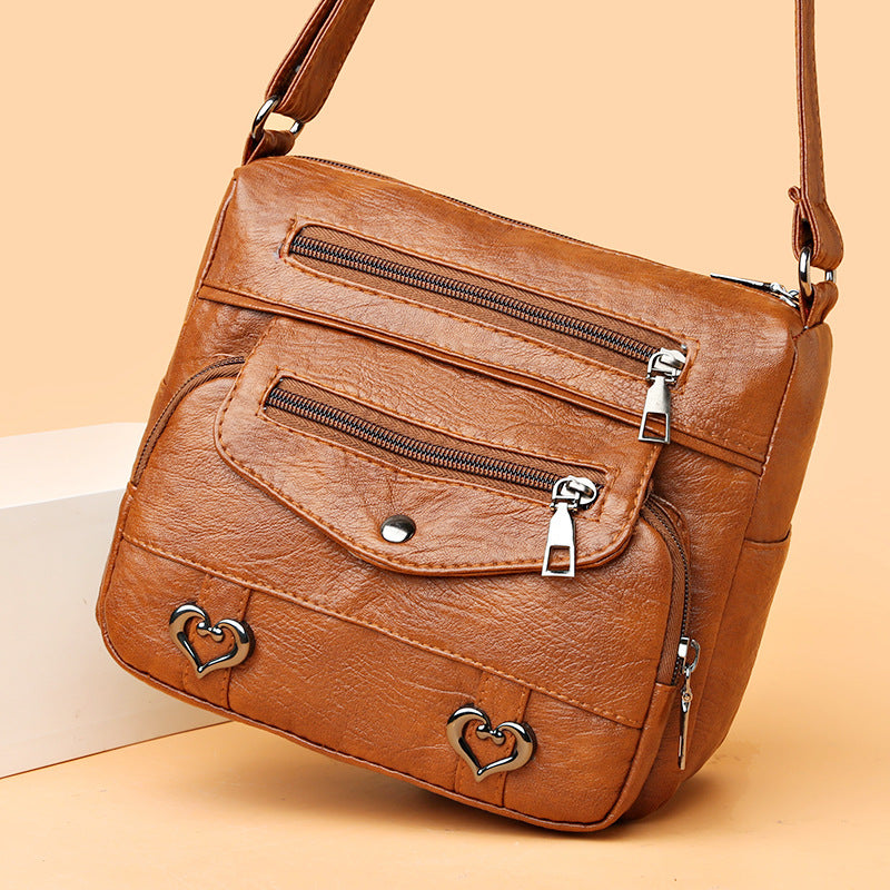 Crossbody Skuldertaske i Blødt Læder med Flere Rum