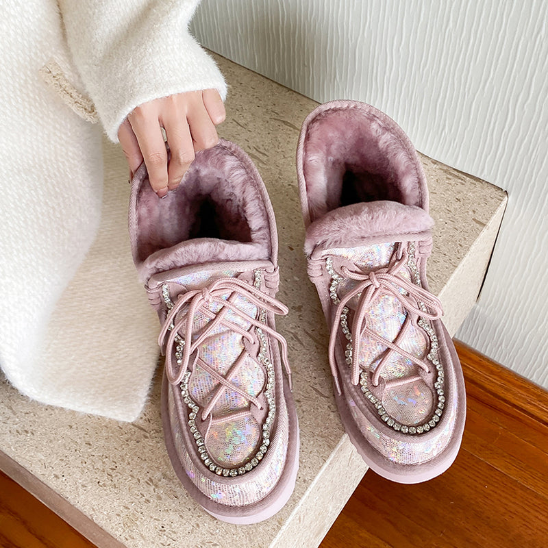 Snow Ladies Thick Sole Insulated Wool Short Boots