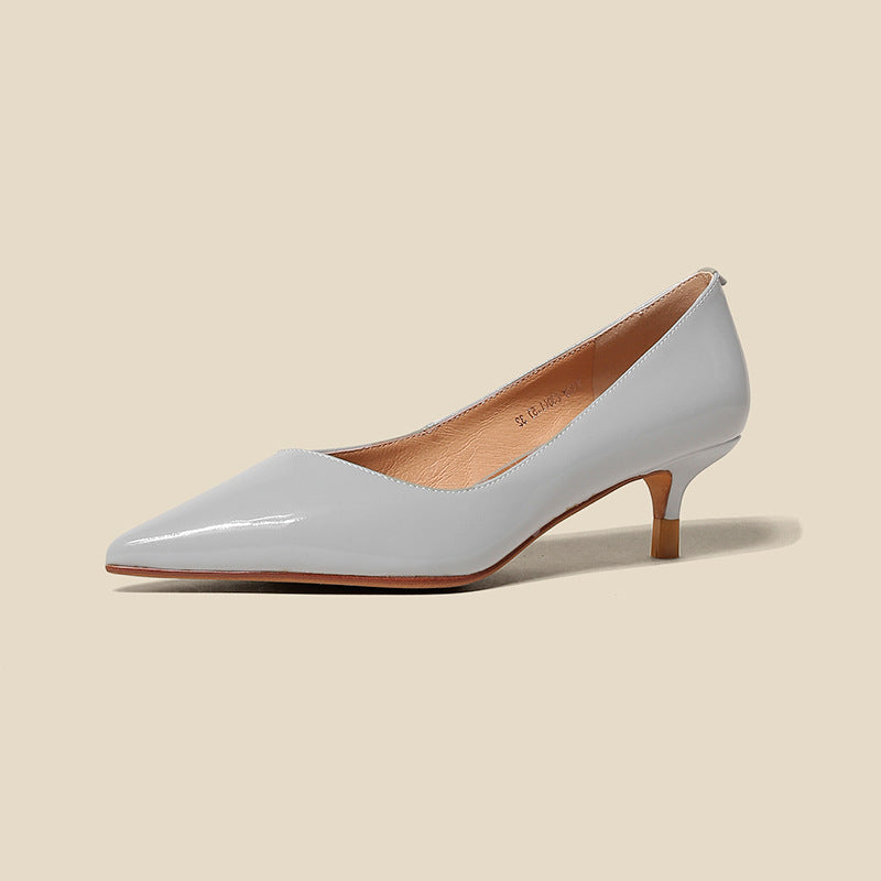 Sheepskin Pumps Elegant Mid Heel Irregular V High Heels