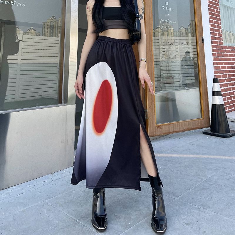 Women's Elastic Waist Split Skirt Casual A- Line Dress