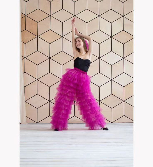 Sweetheart Girl Mesh Splice Elastic Cake Pants