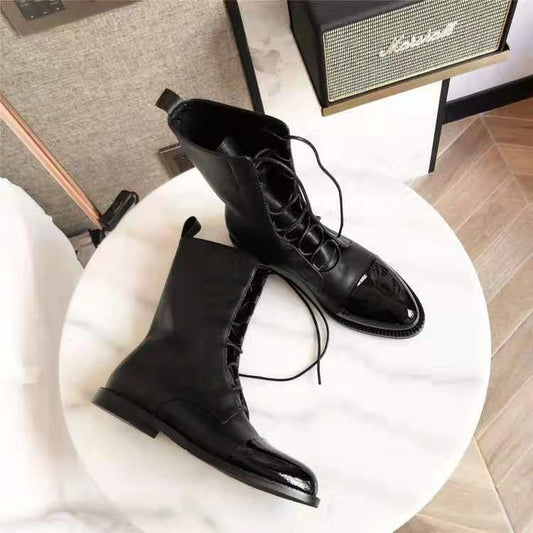 Handsome Short Boots With Round Toe Square Heel And Mid Heel