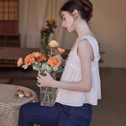 Casual Square-neck Retro Court-style Playful Sleeveless Vest