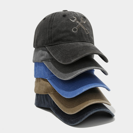 Vintage Distressed Wrench Repairman Hat Soft Top Breathable Washed Peaked Cap