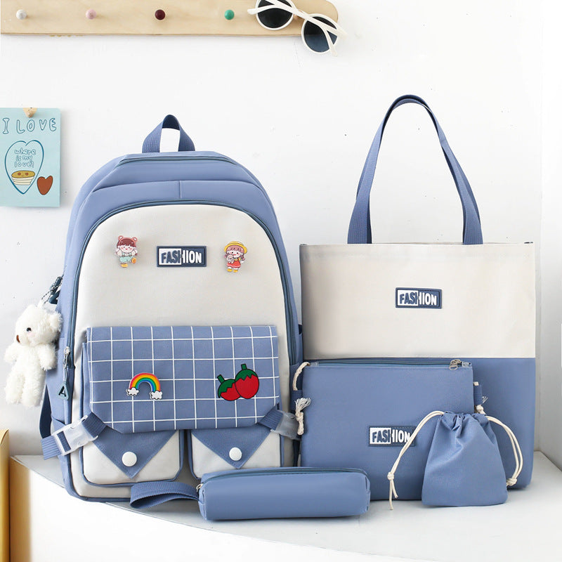 Large Capacity Versatile Fashion Plaid Five-piece Backpack