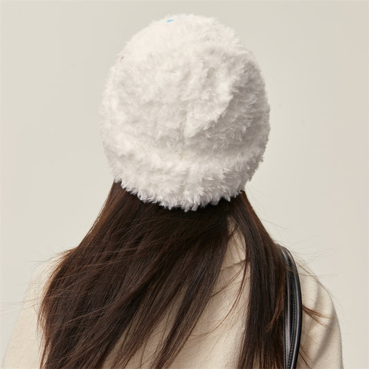 Women's Plush Woven Hat With Thick Warm Colored Buttons
