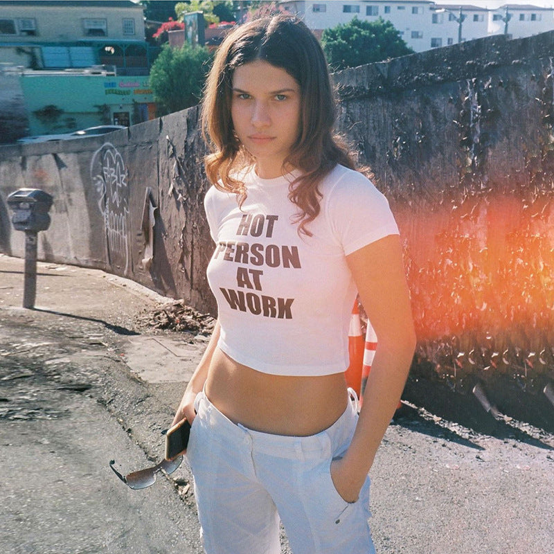 Women's Retro Fashion Alphabet Print Short T-shirt