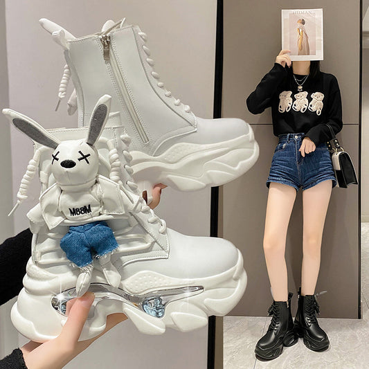 Women's High Top Shoes Thick Soled Sponge Cake Daddy Shoes Lace