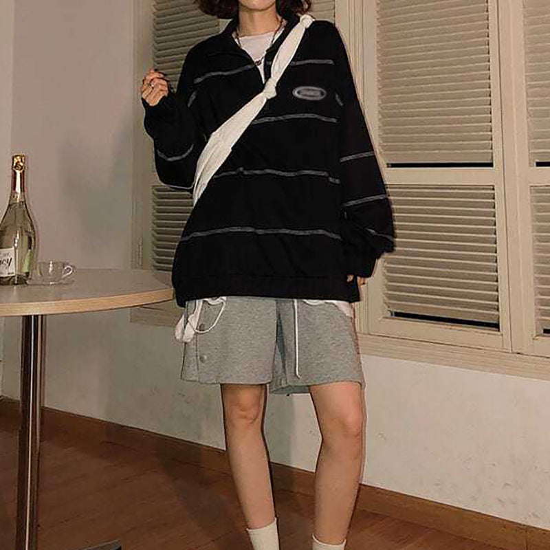 Japanese And Korean Leisure Hong Kong Style Street Top Bright Line Design Printing