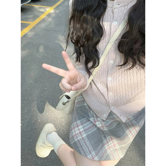 Womens High-Waisted Simple Wool Plaid Skirt